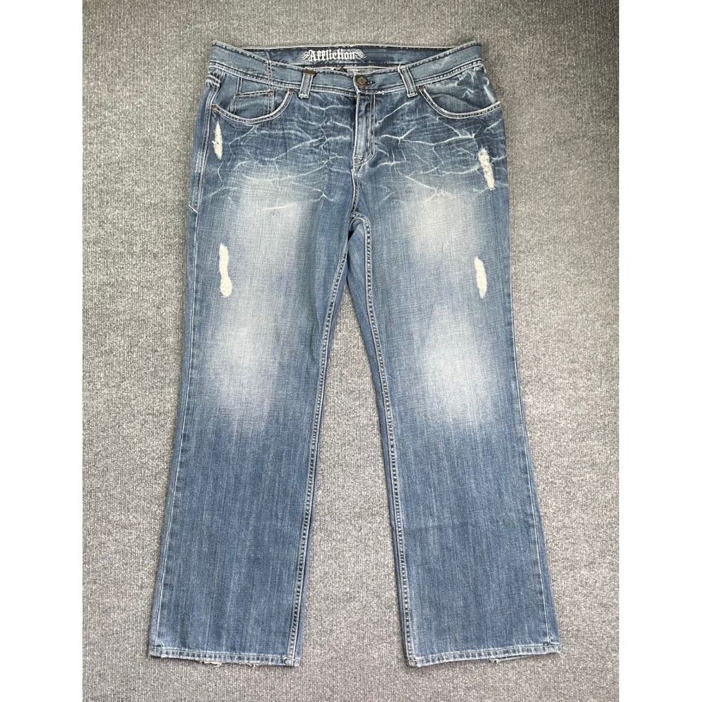 Affliction‎ Jeans Men's 42x34 Blue Denim Distressed Straight Leg